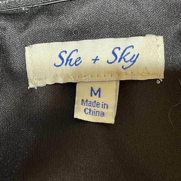 She + Sky Black Cap Sleeve Short Romper Size M Medium - Picture 5 of 7